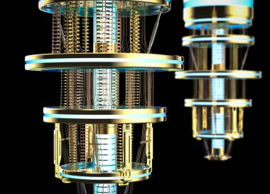 Altın kuantum bilgisayar makinesinin 3D görüntüleme grubu kapatın