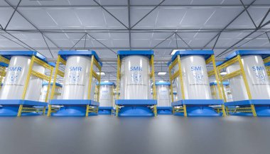 Fabrikadaki 3 boyutlu smr ya da küçük modüler nükleer reaktör grubu.