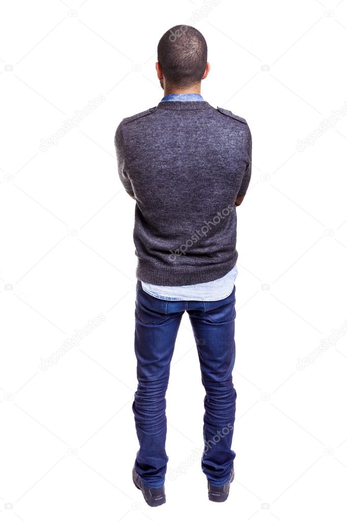 man standing from back with arms crossed