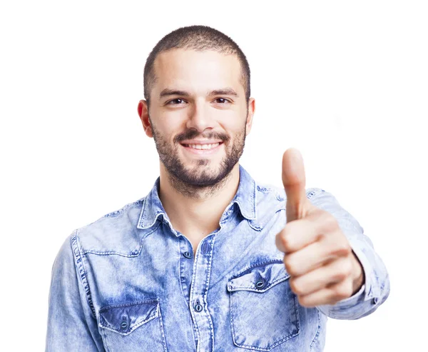 Young casual man thumbs up — Stock Photo, Image