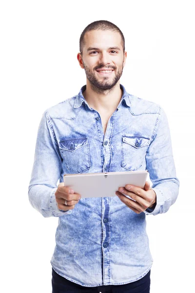 Casual man met zijn digitale tablet — Stockfoto