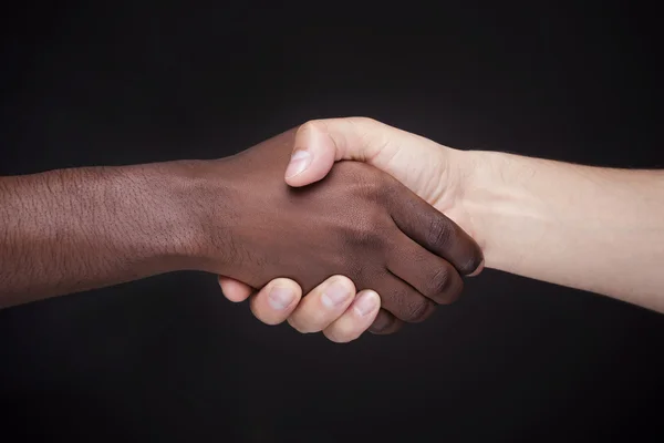 African man's hand shaking white man's hand — Stock Photo, Image