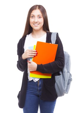 Öğrenci kız holding renkli Notebook