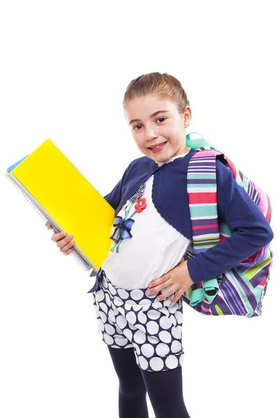 Estudante pré-escolar menina segurando cadernos — Fotografia de Stock