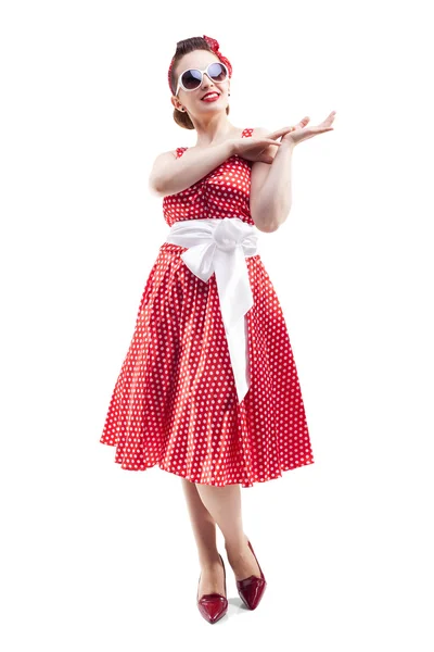 Woman with pin-up make-up and hairstyle posing — Stock Photo, Image