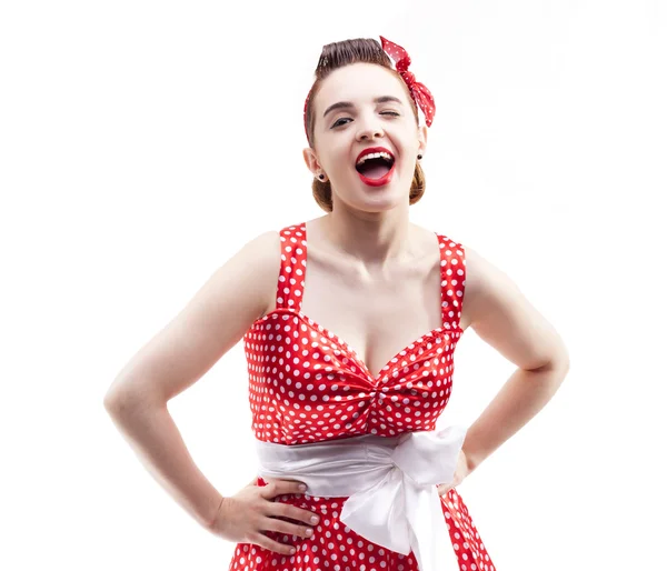 Happy woman with pin-up make-up and hairstyle — Stock Photo, Image