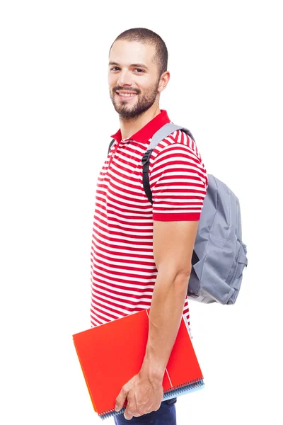 Schüler mit Rucksack hält Notizbücher in der Hand — Stockfoto