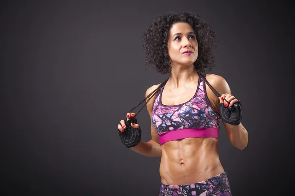 Fitness woman with jumping rope — Stock Photo, Image