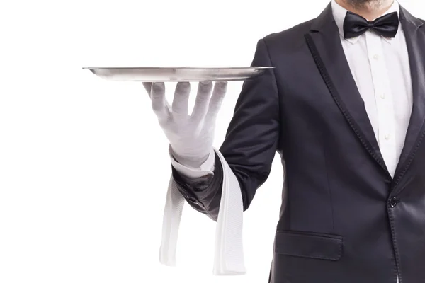 Butler holding a silver tray — Stock Photo, Image