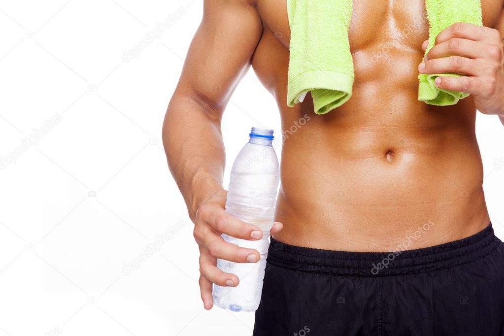 Man holding bottle of water