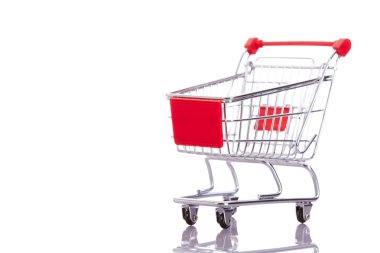 Beyaz arka planda izole edilmiş alışveriş arabası