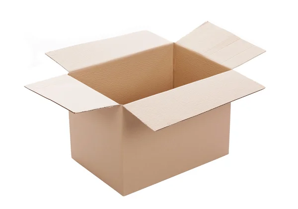 Открытая картонная коробка, изолированная на белом фоне — стоковое фото