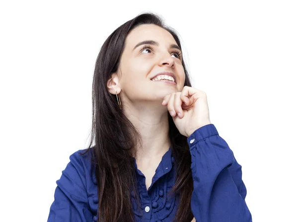 Beautiful casual woman looking up — Stock Photo, Image