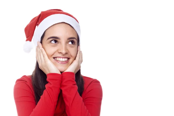 Santa girl with  hands over face — Stock Photo, Image