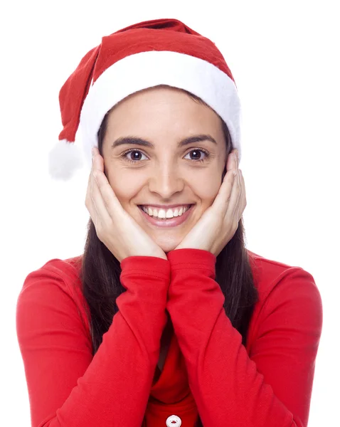 Santa ragazza con le mani sul viso — Foto Stock