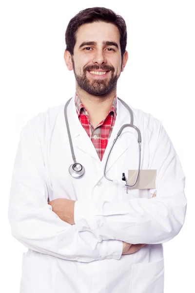 Retrato de médico confiante de pé com os braços cruzados , — Fotografia de Stock