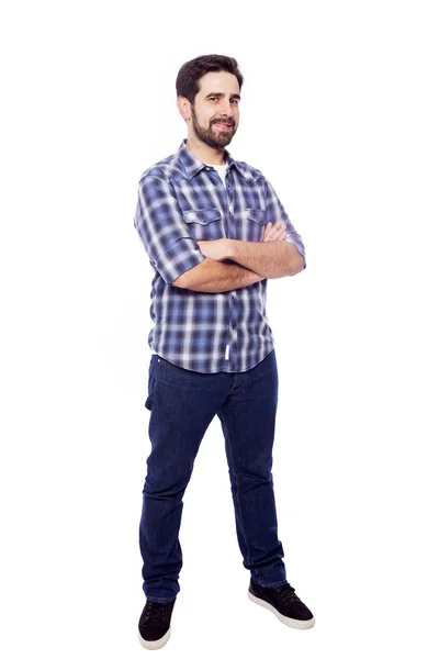 Retrato de cuerpo completo del joven hombre casual sonriendo, aislado en whit — Foto de Stock