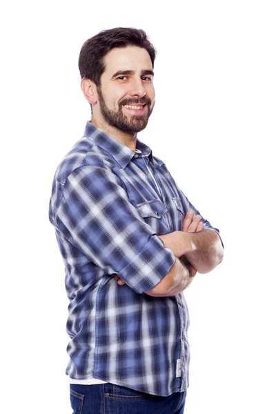 Retrato de joven hombre casual sonriendo, aislado sobre fondo blanco — Foto de Stock