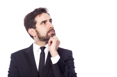 Yakışıklı düşünceli iş adamı, beyaz izole portresi 