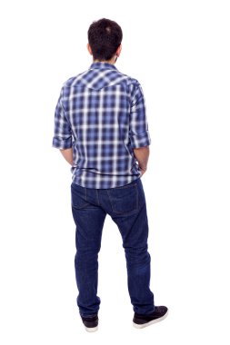 Beyaz arka plan üzerinde izole genç casual adam arkadan görünüm