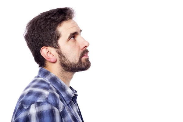 Side view of a pensive casual man looking up — Stock Photo, Image