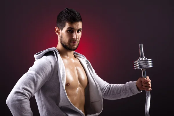 Man standing with curl bar — Stock Photo, Image