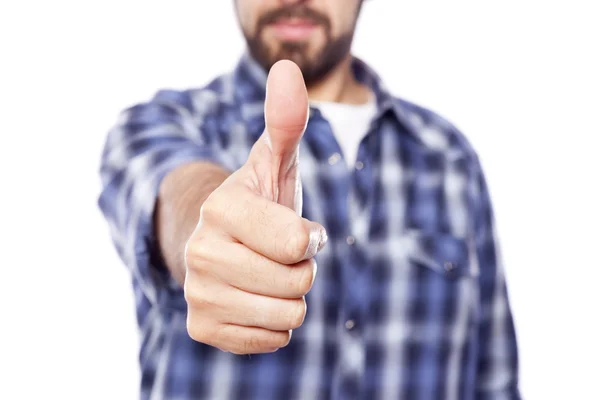 Příležitostné muž dává palec nahoru znamení — Stock fotografie
