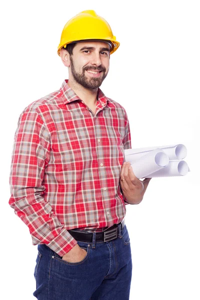 Architect holding blueprints — Stock Photo, Image