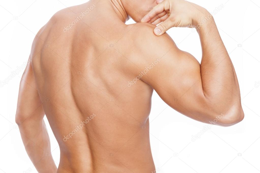 Muscular man with shoulder pain