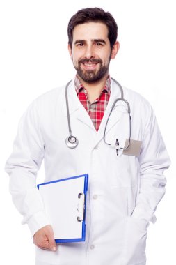 Mutlu bir gülümseyen tıp doktoru portresi