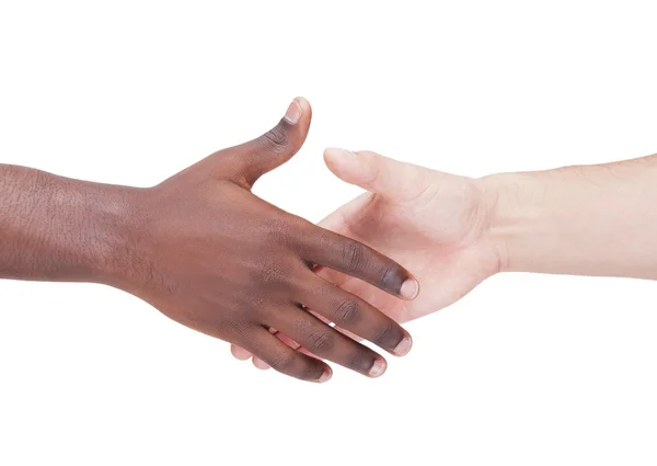 白种人和非洲人之间的握手 — 图库照片