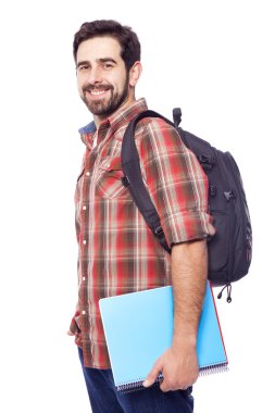 Yakışıklı bir gülümseyen öğrenci portresi