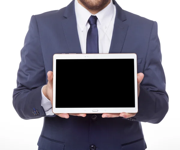 Empresario mostrando una tableta — Foto de Stock