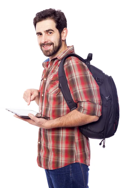 Studente sorridente in possesso di un tablet pc — Foto Stock