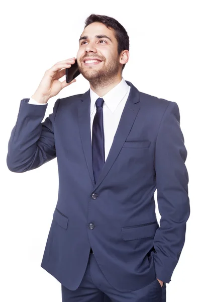 Happy businessman talking on the cell phone — Stock Photo, Image