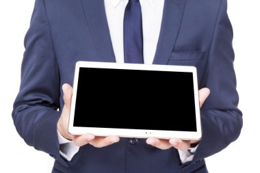 İşadamı bir tablet bilgisayarda görüntüleme