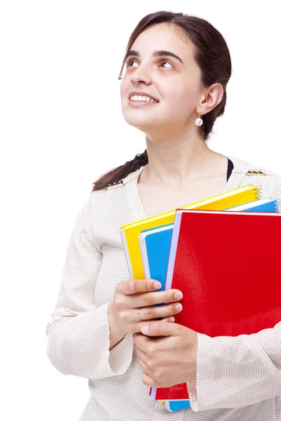 Sonriente estudiante femenina mirando hacia arriba —  Fotos de Stock