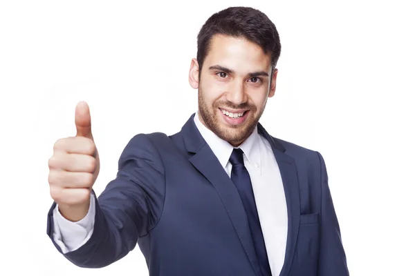 Happy smiling businessman with thumb up — Stock Photo, Image