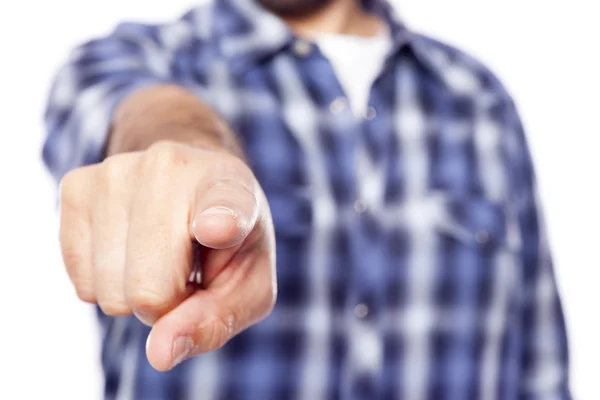 Casual man peka finger på dig — Stockfoto