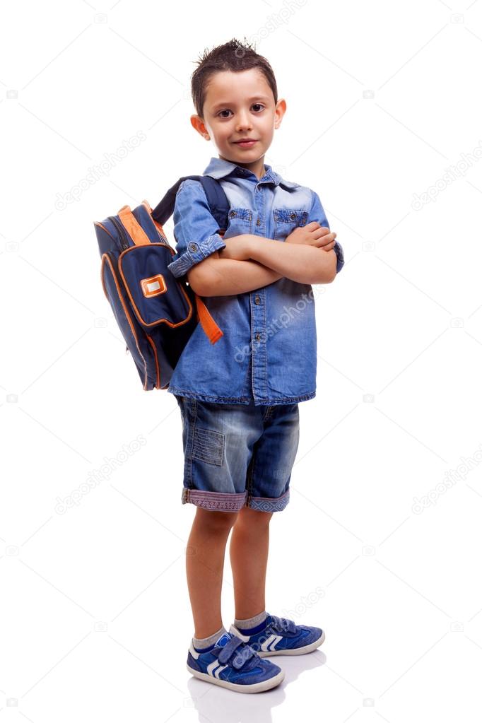 School kid standing with arms crossed