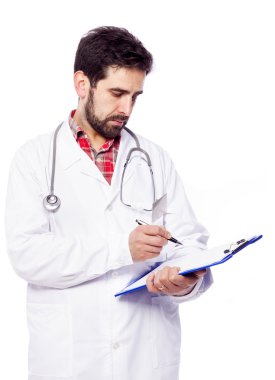 Pano'da bir reçete yazma erkek doktor