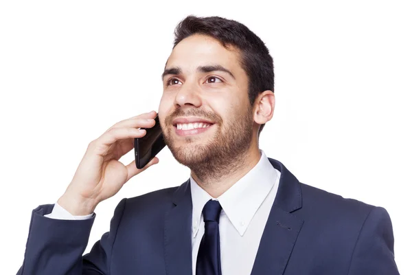 Χαμογελαστός άνθρωπος των επιχειρήσεων μιλώντας στο τηλέφωνο — Φωτογραφία Αρχείου