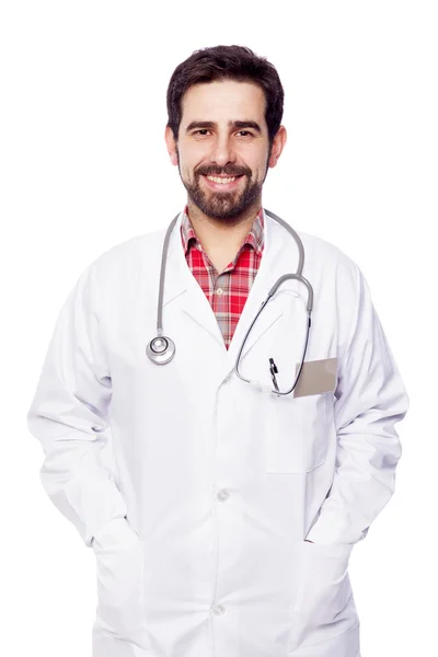 微笑的男性医生的肖像 免版税图库照片