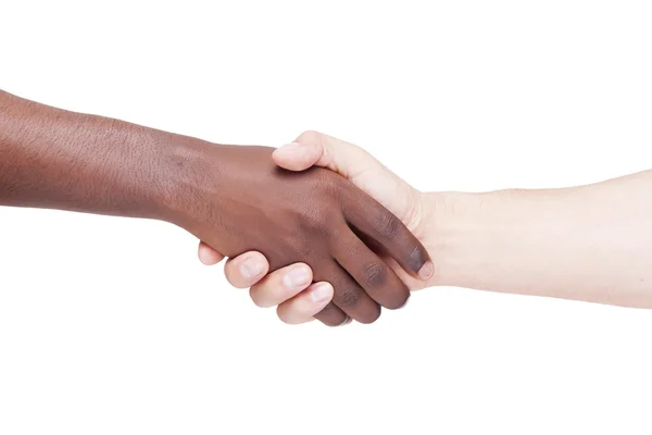 Kaukasiska och afrikanska man skakar hand — Stockfoto