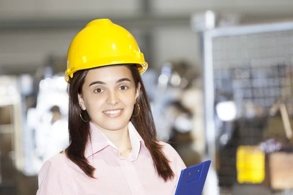 Mechanical engineer standing with a clipboard — Stock Photo, Image