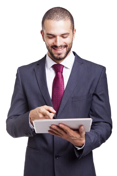 Feliz hombre de negocios sonriente con tableta digital —  Fotos de Stock