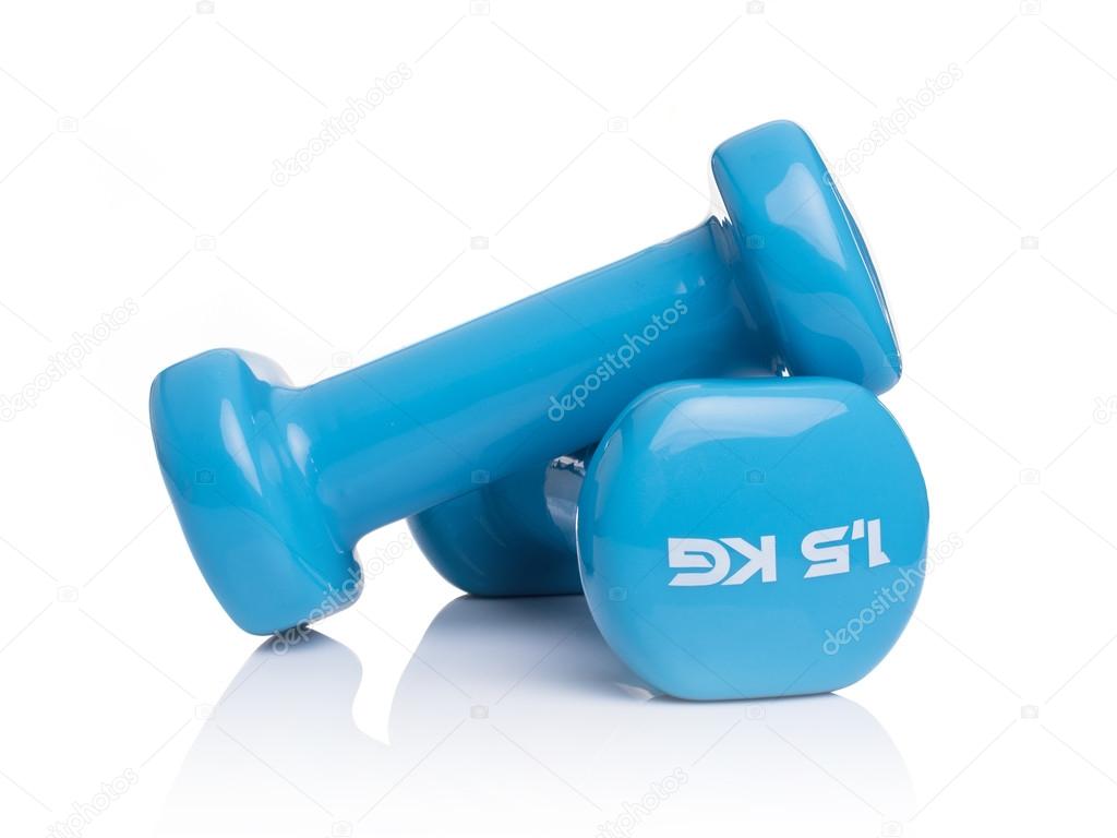 Two blue dumbbells