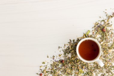 Otlar ile tabloda çay