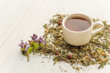 Otlar ile tabloda çay