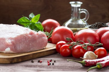 Freash sebzeler çiğ domuz eti